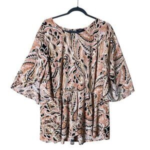 Cocomo Women’s Tunic Blouse Top 3X Artsy India Beachy Coastal Flare Slee…